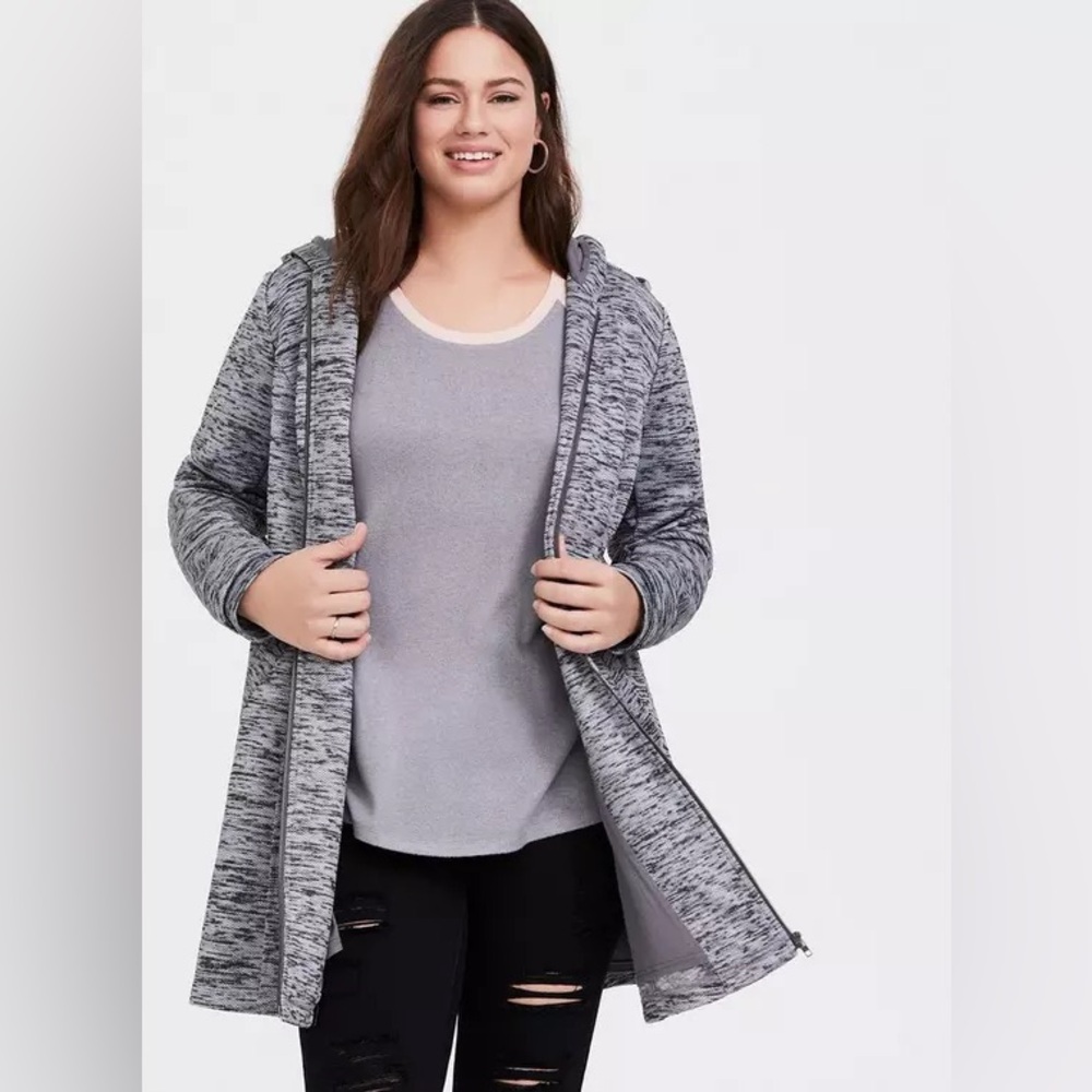 Torrid Grey Space-Dye Hacci Hooded Fit & Flare Coat Size 1